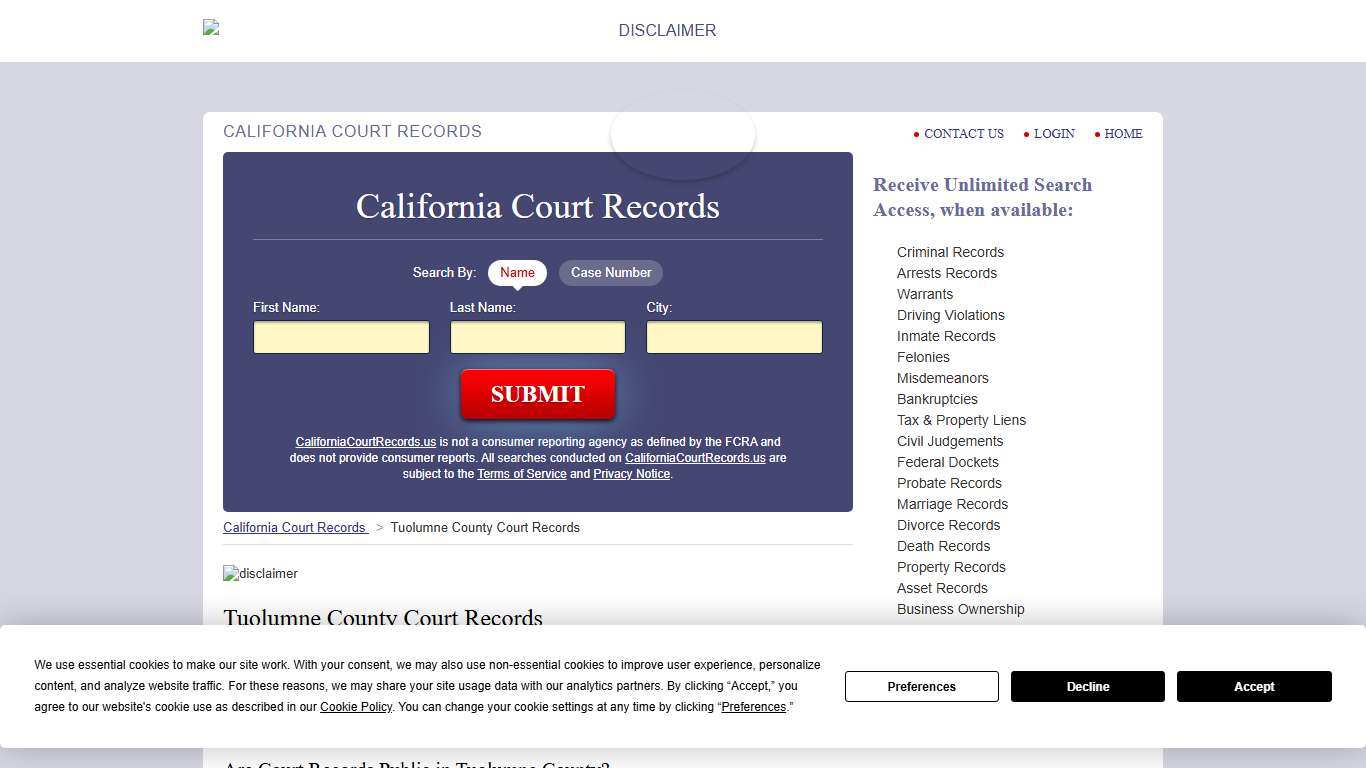 Tuolumne County Court Records | CaliforniaCourtRecords.us