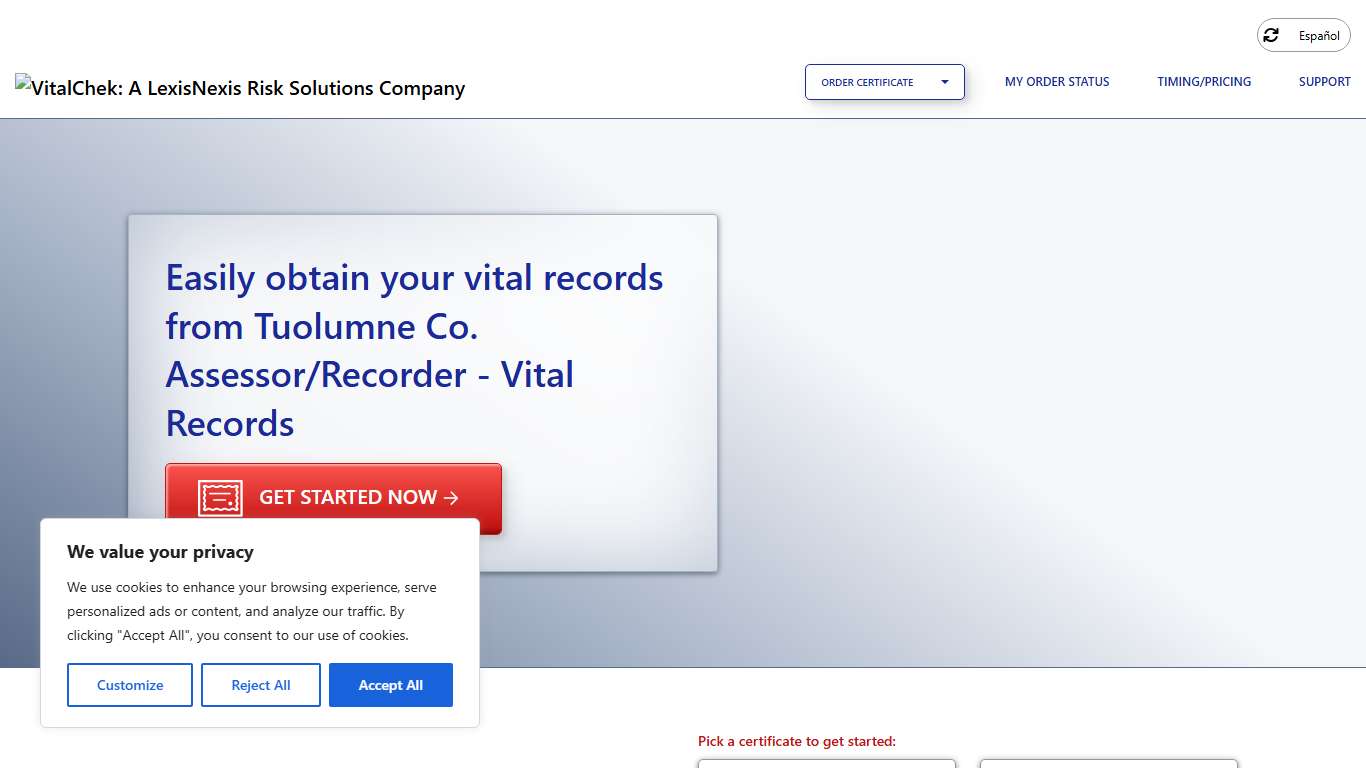 Tuolumne Co. Assessor/Recorder - Vital Records (CA) | Order Certificates - VitalChek